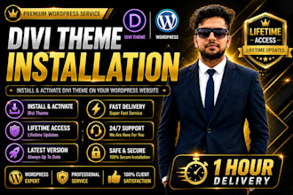 install divi theme with lifetime access, demo template setup on wordpress