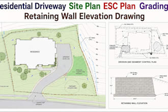 residential driveway site plan esc plan grading retaining wall elevation drawing