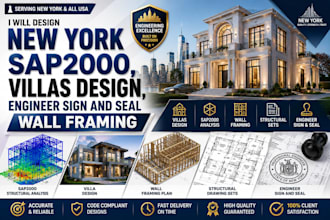 design new york sap2000, villas design, engineer sign and seal wall framing