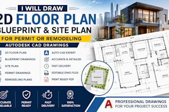draw 2d floor plan or blueprint for permit or remodeling, site plan autodesk cad