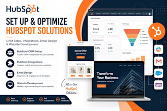 set up hubspot CRM, hubspot integration, email design, and website development