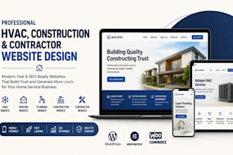 design contractor, roofing, plumbing, construction, solar, hvac website with SEO