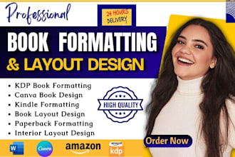 do canva book design, book formatting, ebook formatting and KDP layout design