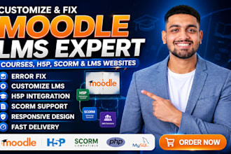 build customize fix moodle lms h5p scorm online course and lms website