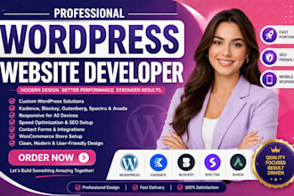 build wordpress website using kadence blocksy, gutenberg, spectra and avada