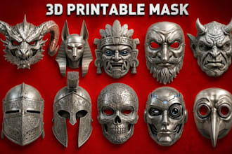 design custom 3d printable cosplay mask, helmet, halloween stl model