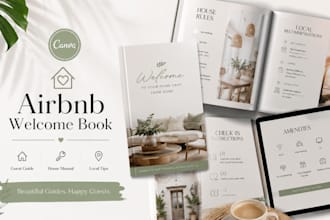 design an airbnb welcome book, guest guide vrbo, and house manual in canva