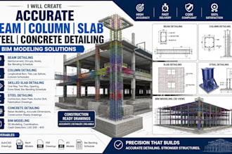 create accurate beam column skilled slab steel concrete detailing bim modeling