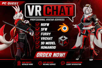 create custom vrchat avatar, 3d model, furry avatar, vtuber model, fursona