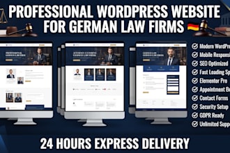 design german wordpress website and elementor landing page for legal services