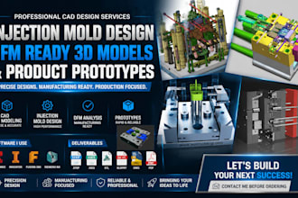 design injection molds, dfm ready 3d cad models, and product prototypes
