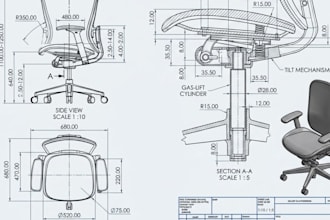 draw furniture design in autocad mechanical and technical drawing in solidwork