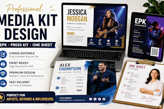 design a professional media kit, epk, press kit and one sheet in canva