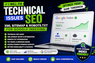 fix technical SEO issues, XML sitemap and robotstxt for google indexing