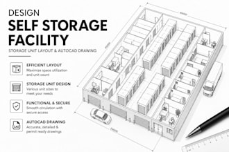 design self storage facility, storage unit layout and autocad drawing