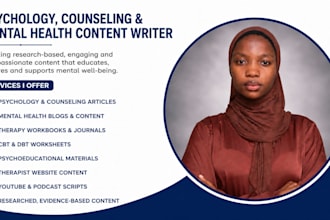 write psychology counseling articles, mental health content and therapy workbook