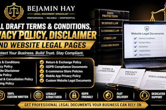 draft terms and conditions, privacy policy, disclaimer, and legal pages