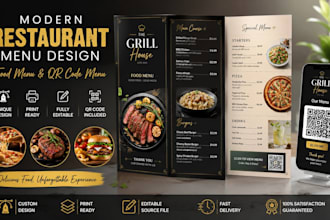 design modern restaurant menu, food menu, qr code menu, menu template, layout