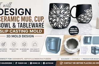 design ceramic mug, cup, bowl and tableware slip casting mold, 3d mold design