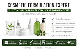 develop formulas for cosmetic formulation, skincare, hair care, organic product