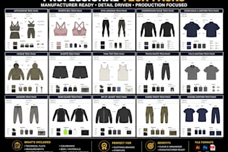 create sports bra tech packs, uniform, workwear tech packs, activewear tech pack