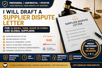 draft a supplier dispute letter for alibaba, 1688, made in china global supplier