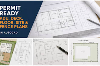draw permit ready adu, deck, floor, site and fence plans in autocad