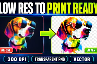 convert low quality art to a high res print ready design without background