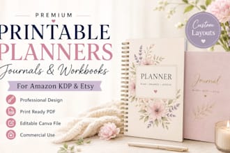 design premium printable planners for amazon KDP and etsy