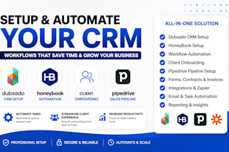 dubsado honeybook crm setup workflow automation client onboarding pipedrive