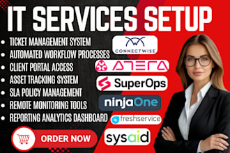 setup IT services connectwise autotask psa kaseya bms halopsa syncro msp atera