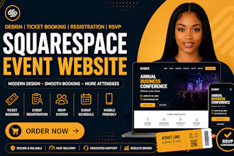 design event website, ticket booking registration page and rsvp with squarespace