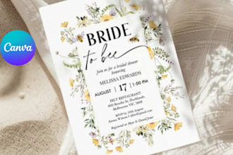 design printable editable canva boho wildflower bridal shower invitation templat