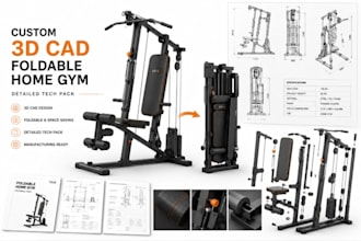 design custom 3d cad foldable home gym product with detailed tech pack