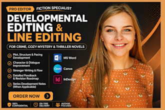 developmental edit your crime, cozy mystery, thriller novel fiction line editing