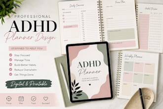 design a professional adhd planner and digital planner