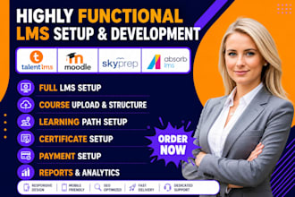 setup, customize and develop talent lms, moodle lms, skyprep lms, absorb lms