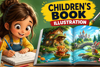 illustrate a captivating children book with colorful custom artwork