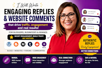 write manually engaging comments replies and website comments for traffic fast