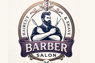 design barber, barbershop, fade, thair cu and beauty salon logo