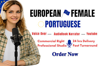 record natural european portuguese female voice over or audiobook narration