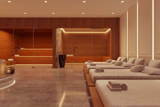 create 3d wellness center, spa, sauna, steam room therapy facility design