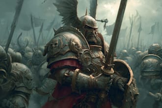 draw an epic warhammer 40k inspired character illustration