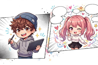 draw a custom avatar comic caricature, chibi comic, or funny comic illustration