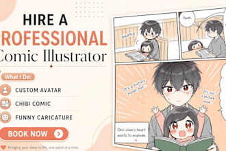draw a custom avatar comic caricature, chibi comic, or funny comic illustration