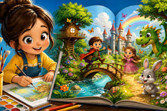 do vibrant children book illustration and story book artwork