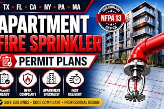 usa tx, fl, ca, ny, pa, ma, design apartment fire sprinkler systems for permits