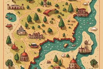 draw custom flat, linear, and hand drawn vector map illustrations