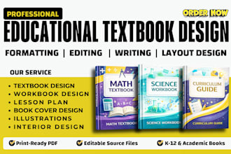 do educational textbook design, workbook design, curriculum book, cover design