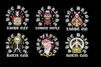 design a vintage grim reaper skeleton logo with dark tattoo style illustration